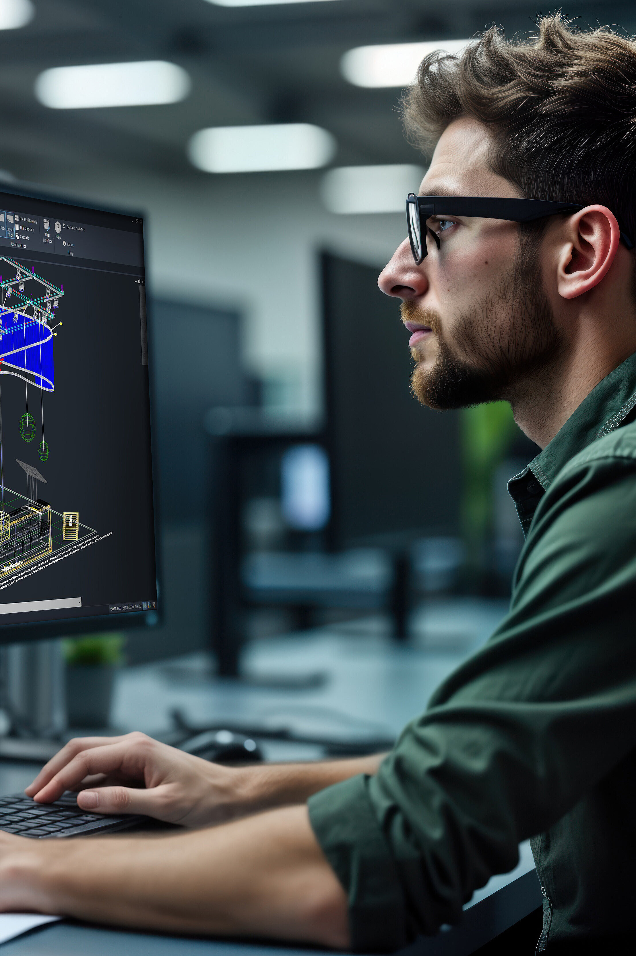 CAD & technische Planung im Messebau CAD-Zeichner bei der 3D-Konstruktion eines Messestands